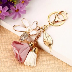 FancyFantasy Flower Key ring Chiffon Tassel Car keychains Lady Couple Bag Ornaments Creative Fashio