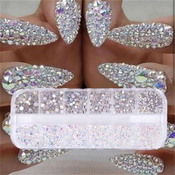 12 lådor / set - AB kristall - rhinestone - diamant ädelsten - glitter - nagelkonst