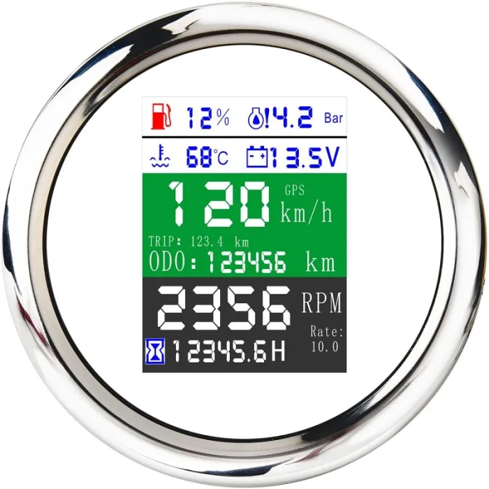 85mm - 6 i 1 - multifunktionell - digital mätare - gps - speedometer - 9-32V - bränslenivå - vattentemp - larm