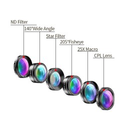 6 en 1 - lentille de caméra de téléphone universel - fisheye - large angle - macro - filtre CPL/Star ND32 - pour Smartphones