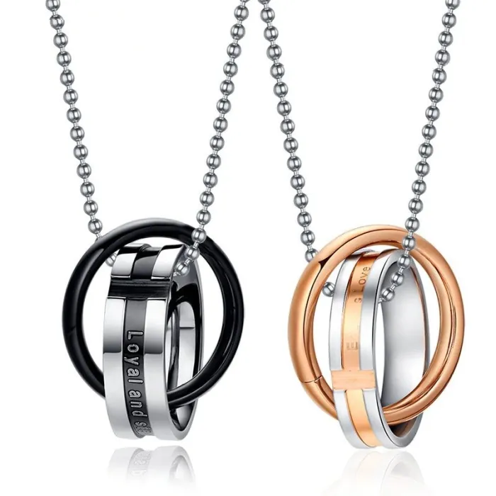 Vnox Endless love couple necklace pendant stainless steel double loop couples for wedding christmas