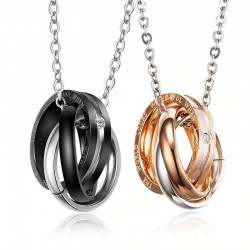 Vnox Fashion Interlocked Circle Pendant Engraved Words Couple Necklace Women Men Jewelry Stainless S