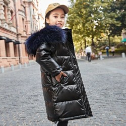 Long - warm winter jacket with fur hood - for girls