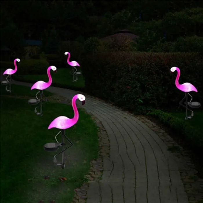 vaaleanpunainen flamingo - aurinkolamppu - vesitiivis puutarhavalo