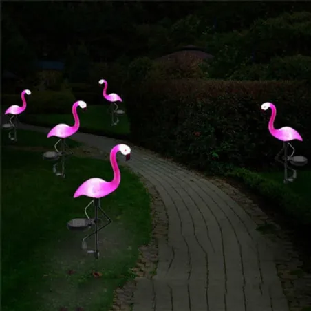 vaaleanpunainen flamingo - aurinkolamppu - vesitiivis puutarhavalo
