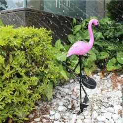 vaaleanpunainen flamingo - aurinkolamppu - vesitiivis puutarhavalo