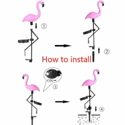 vaaleanpunainen flamingo - aurinkolamppu - vesitiivis puutarhavalo