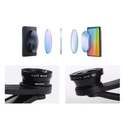 3 em 1 - olho de peixe - ângulo largo - macro - lente da câmera com clip para iPhone / Samsung