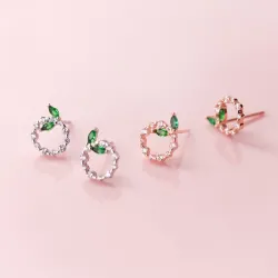 Petits cercles & feuilles - Boucles d'oreilles en or rose / argent - 925 argent sterling