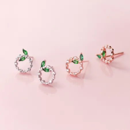 Círculos pequenos e folhas - rosa brincos de ouro / prata - 925 prata esterlina