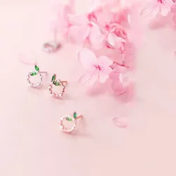 Små cirklar & blad - rosa guld / silver stud örhängen - 925 sterling silver
