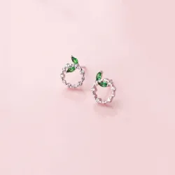 Små cirklar & blad - rosa guld / silver stud örhängen - 925 sterling silver