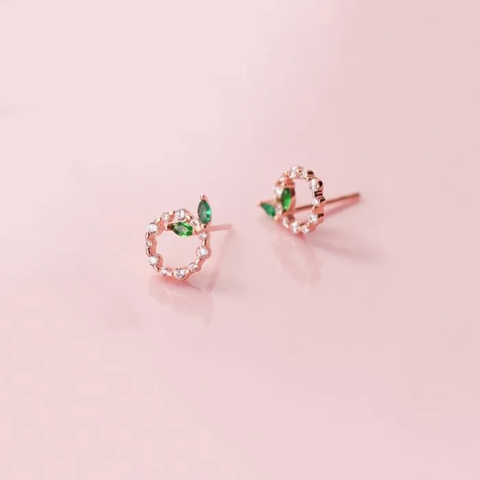 Small circles & leaves - rose gold / silver stud earrings - 925 sterling silver