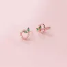Small circles & leaves - rose gold / silver stud earrings - 925 sterling silver