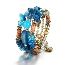 PulseraPulsera multicapa con piedras de resina - vintage - pulsera étnica
