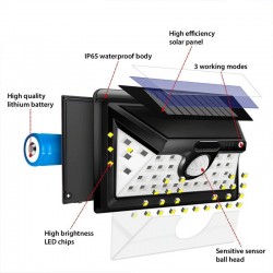 Lampa solarna LED - zewnętrzna - czujnik ruchu - ścienna - wodoodporna - 34 LEDOświetlenia słonecznego