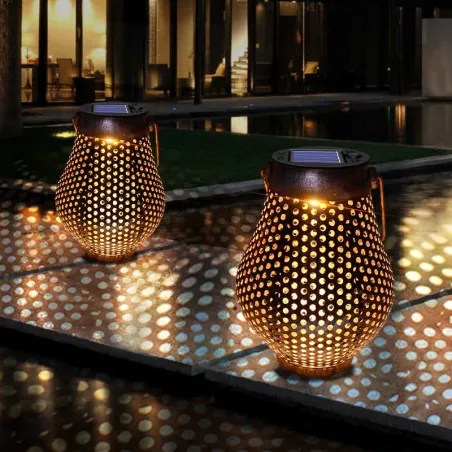Iron lanterns with handle - solar - waterproof garden light