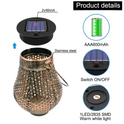 Iron lanterns with handle - solar - waterproof garden light