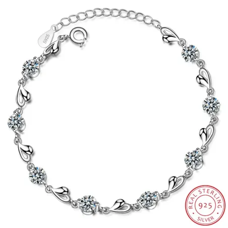Bracelet with hearts & zirconia - 925 sterling hopea