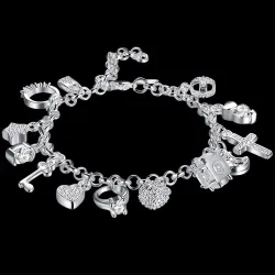 Elegant bracelet with 13 charms - 925 sterling silver