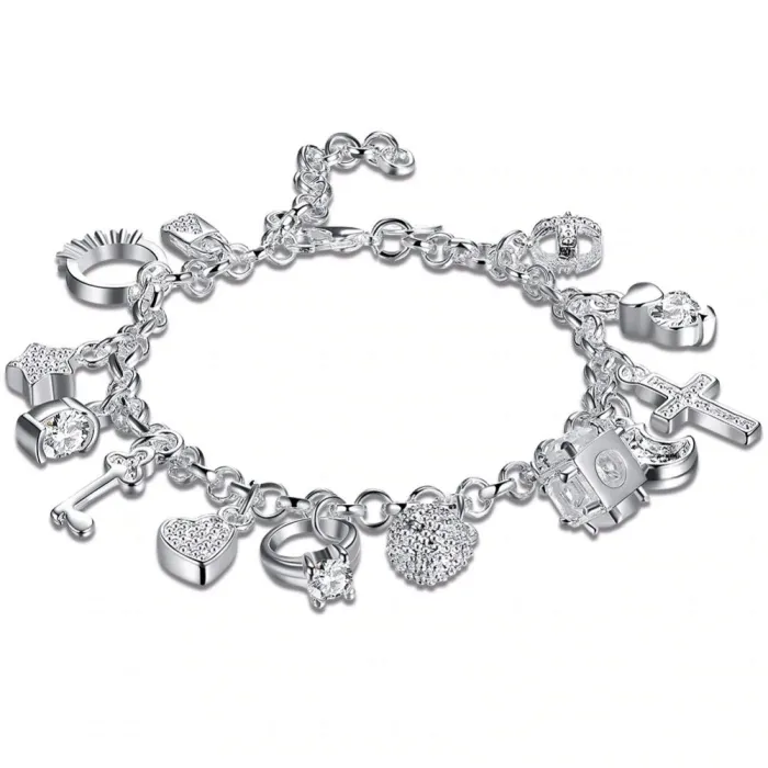 Elegant armband med 13 charm - 925 sterling silver