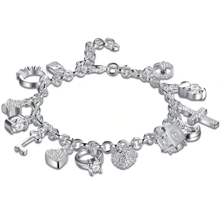 PulseraPulsera elegante con 13 encantos - plata de ley 925