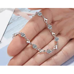 Bracelet with hearts & zirconia - 925 sterling hopea