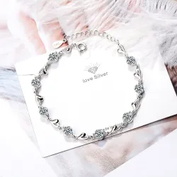 Bracelet with hearts & zirconia - 925 sterling hopea