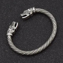 PulserasPulsera vikinga vintage con cabeza de lobo - plata - oro
