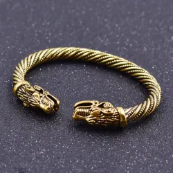 Bracciale Vintage viking con testa di lupo - argento - oro