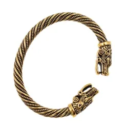Bracciale Vintage viking con testa di lupo - argento - oro