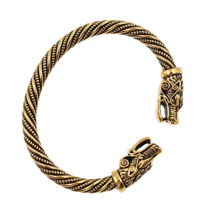 Bracciale Vintage viking con testa di lupo - argento - oro