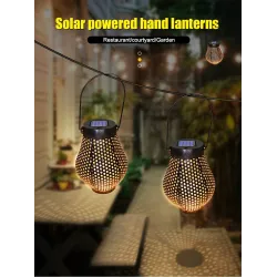 Iron lanterns with handle - solar - waterproof garden light