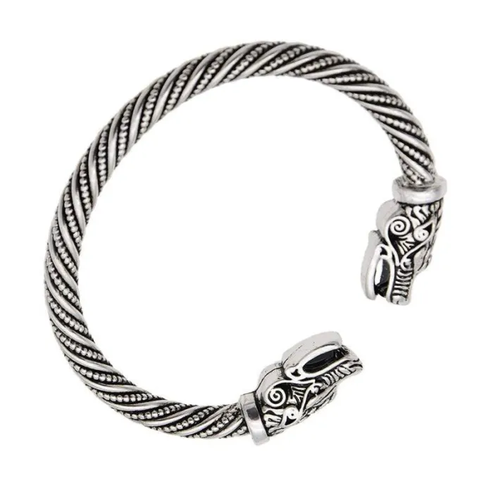 PulserasPulsera vikinga vintage con cabeza de lobo - plata - oro
