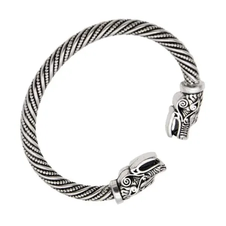 Bracciale Vintage viking con testa di lupo - argento - oro