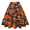 Vintage - korkea hame - kukat ja Halloween-print - pääkallot - puuvilla