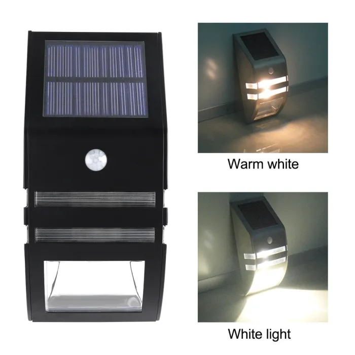 Solar LED Light - Outdoor - Motion Sensor - Stainless Steel - Black - White