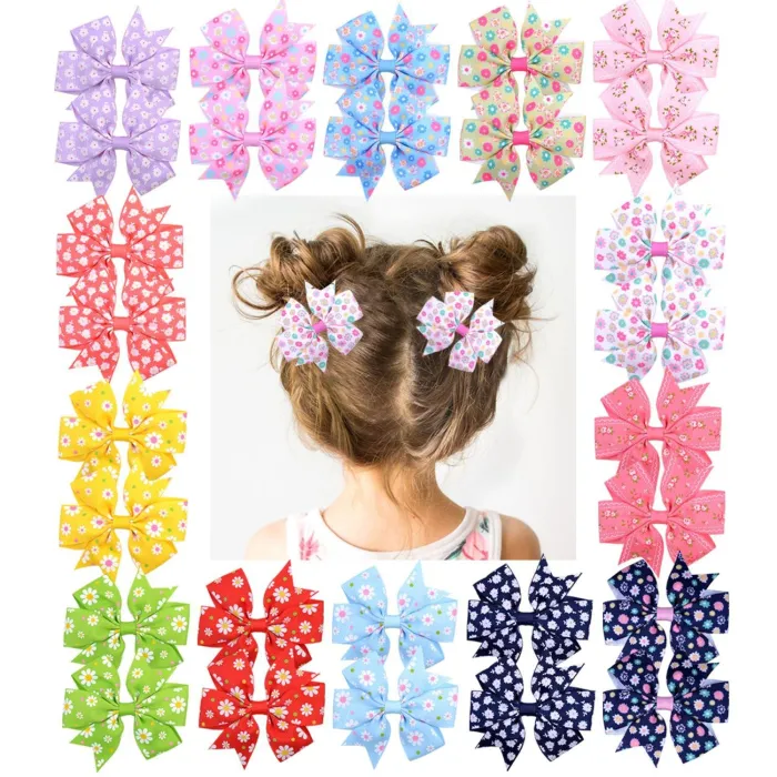 Ribbon Hair Bows med klipp - Baby Girls - Blommor
