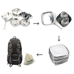 Herramientas de supervivenciaMochilas - Camping - Cocinero Pot Set - Acero inoxidable