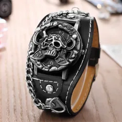 RelojesDiseño de cráneo - reloj de cuarzo - correa de cuero - unisex