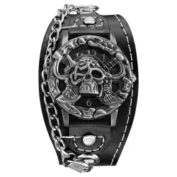 Skull design - kvartsikello - nahkahihna - unisex