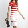 Striped Knitted Dresses – Office – Elegant – Red Musta musta