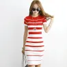 Striped Knitted Dresses – Office – Elegant – Red Musta musta