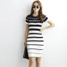 Striped Knitted Dresses - Office - Elegant - Red - Svart svart