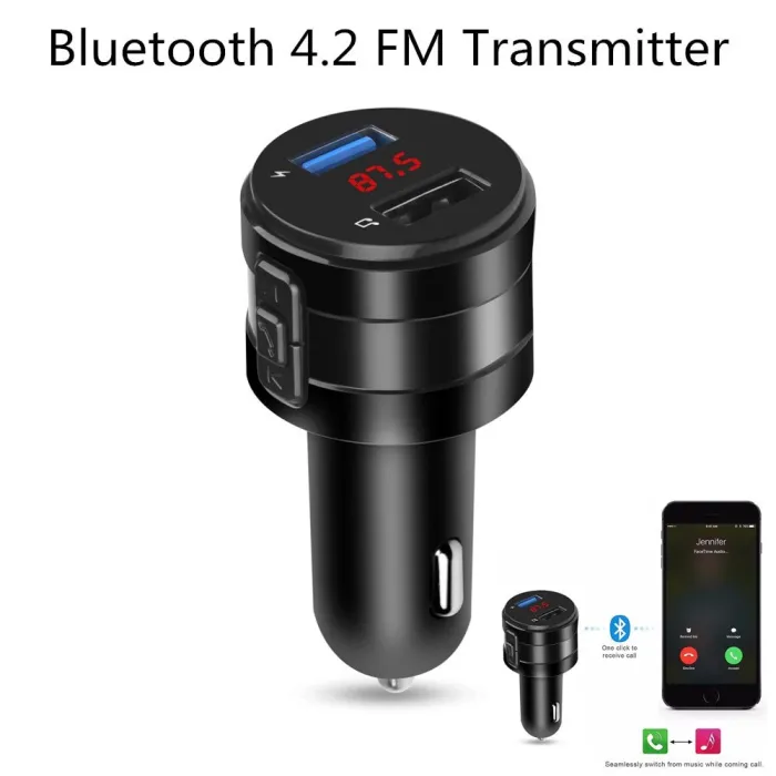 Handsfree - Bluetooth - 4.2 FM - Transmetteur - Chargeur de voiture - Adaptateur USB double - lecteur MP3