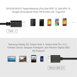 Micro B - USB C - 3.0 Kabel - 5 Gbps - Extern hårddisk