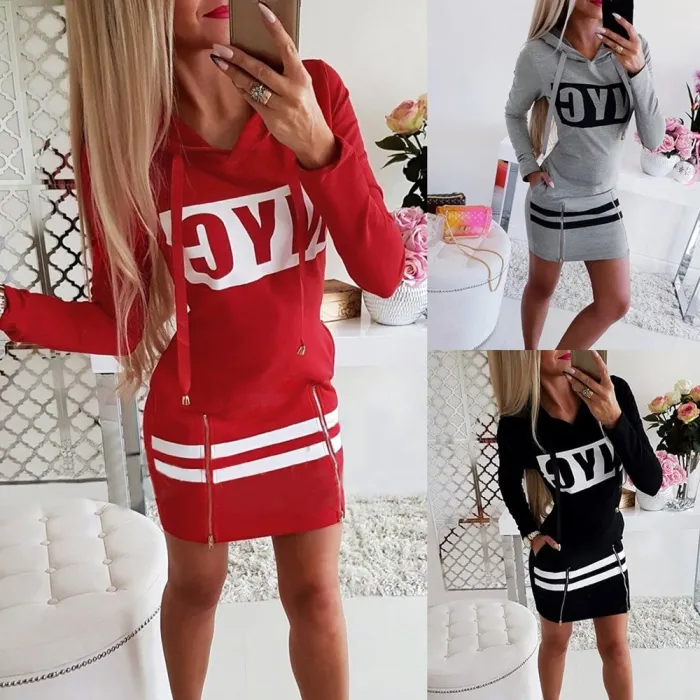 Stampato lettere NYC - mini abito a maniche lunghe - hoodie