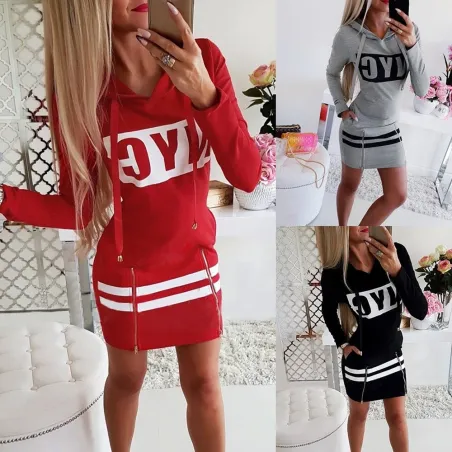 Printed NYC letters - long sleeve mini dress - hoodie