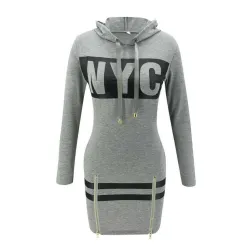 Printed NYC letters - long sleeve mini dress - hoodie