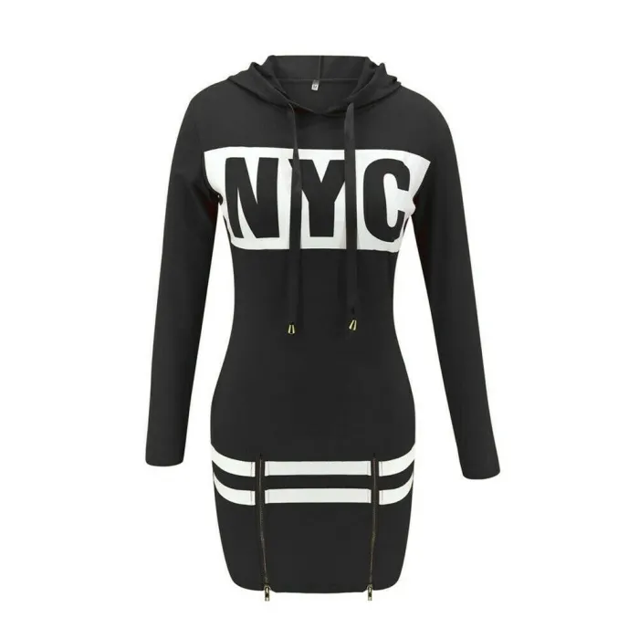 Lettres de NYC imprimées - mini robe manches longues - sweat à capuche